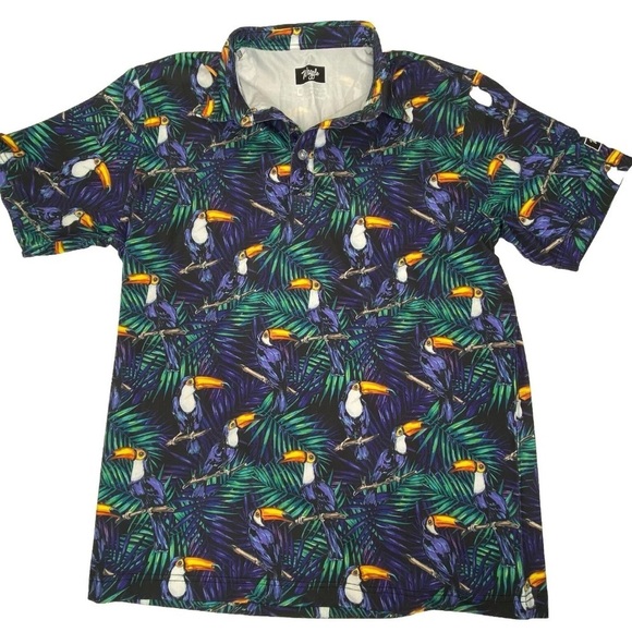 Waggle Tropical Toucan Palm Trees Golf Polo Shirt - Picture 1 of 6